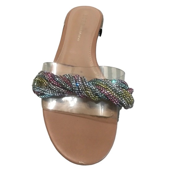 BCBG Generation Darli Rhinestone Slides Transparent Slip On Bow Flat Sandals 6 - Picture 3 of 9